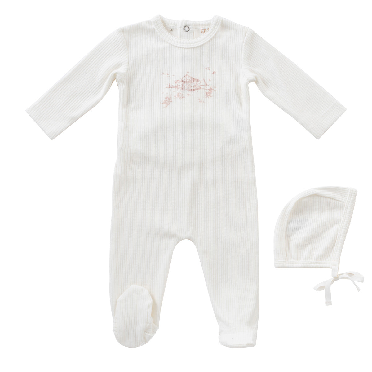 KIPP WHITE/PINK CAROUSEL FOOTIE SET