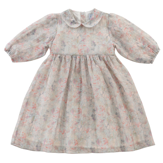 KLAI SILVER/PINK FLORAL CHIFFON COLLAR DRESS