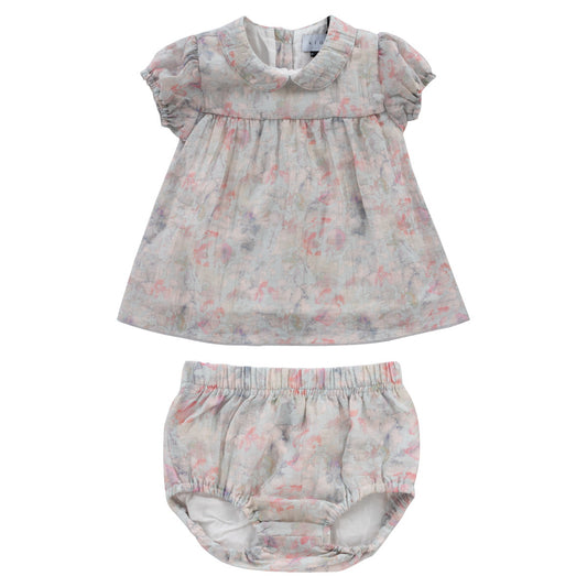 KLAI SILVER/PINK FLORAL CHIFFON COLLAR BLOOMER SET