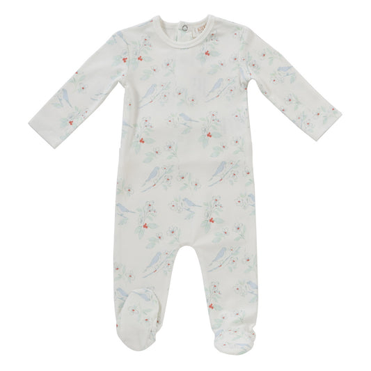 KIPP WHITE/BLUE BIRD PRINT FOOTIE