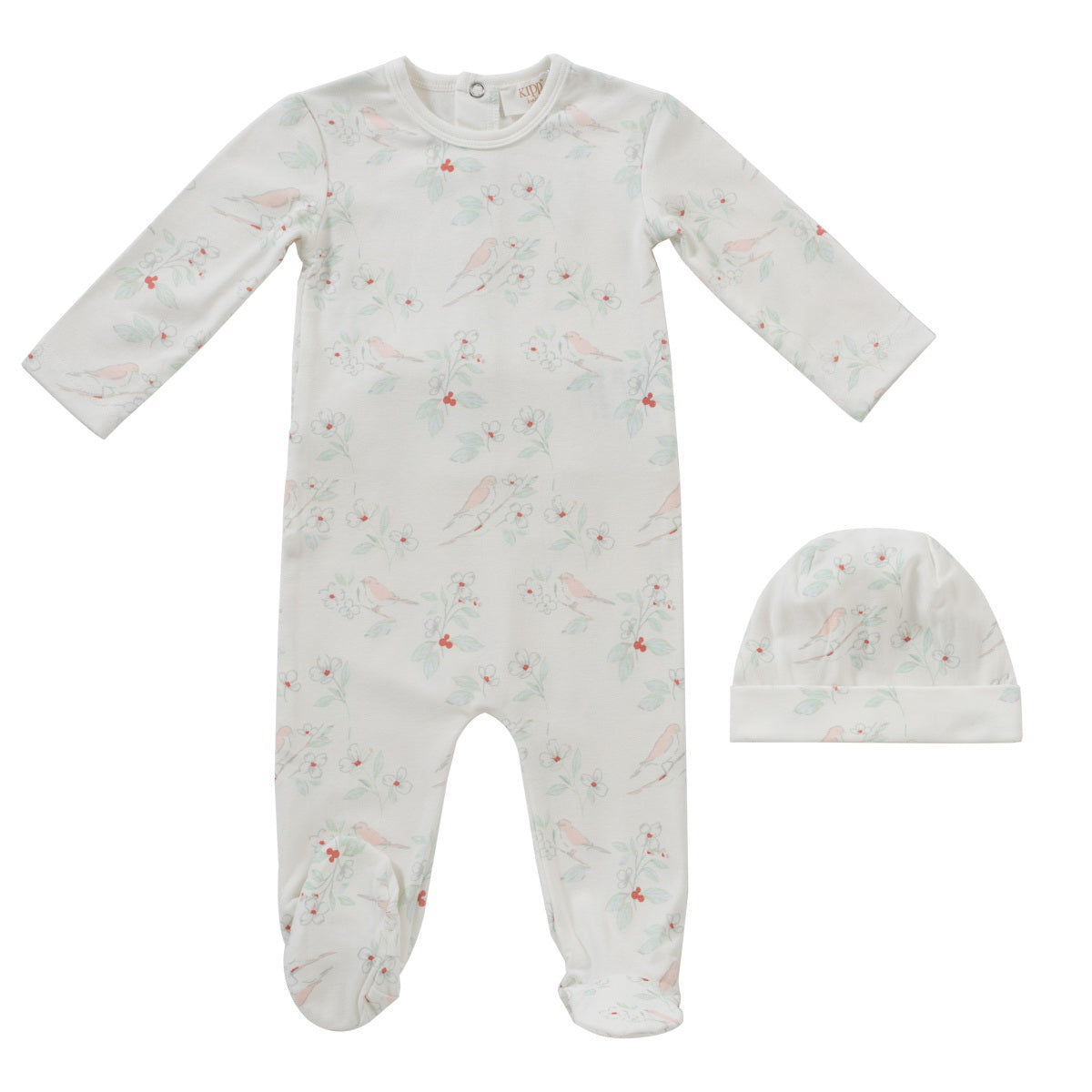 KIPP WHITE/PINK BIRD PRINT FOOTIE SET