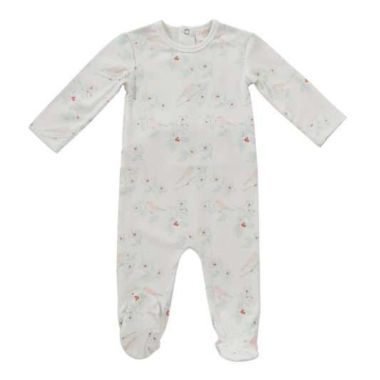 KIPP WHITE/PINK BIRD PRINT FOOTIE