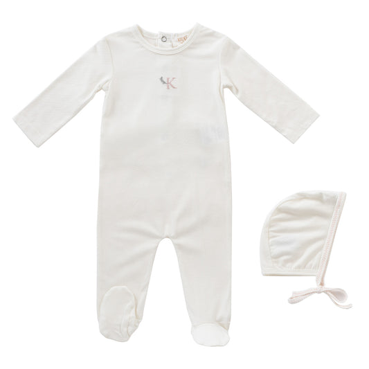 KIPP WHITE/PINK STITCHED FOOTIE SET