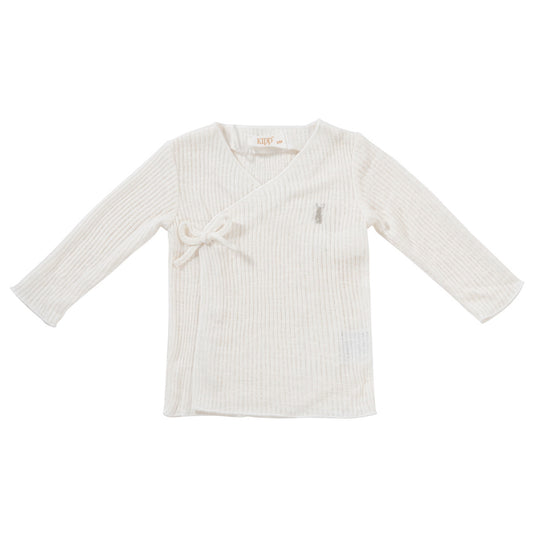 KIPP WHITE RIBBED WRAP SWEATER