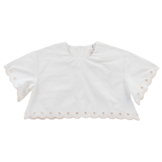 KIPP WHITE/PALE PINK CIRCLE TRIM TOP