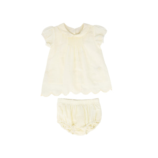 KIPP CREAM FLORAL EMBROIDERED SMOCK WAISTED SET