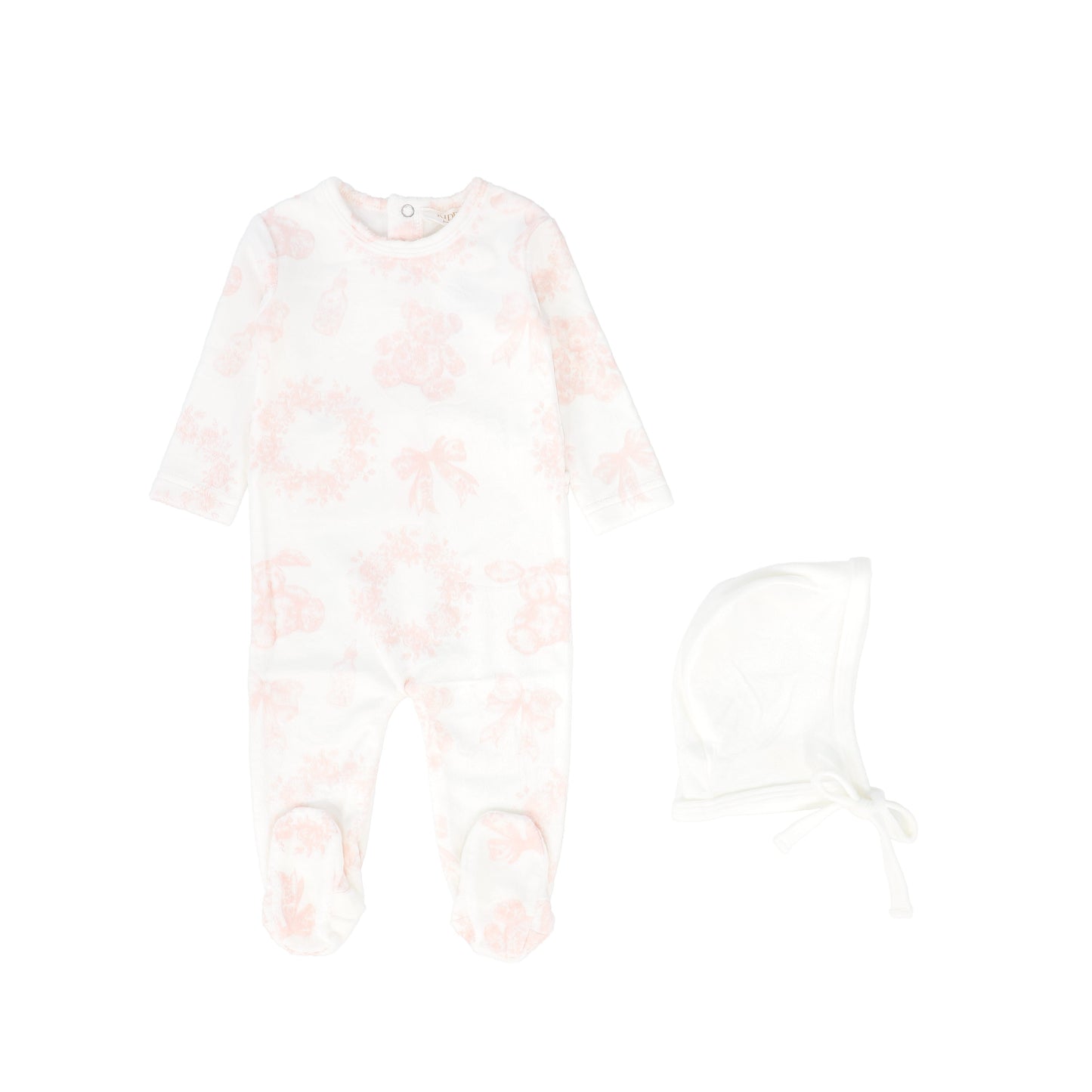 KIPP PINK TOILE PRINT FOOTIE + BONNET [FINAL SALE]