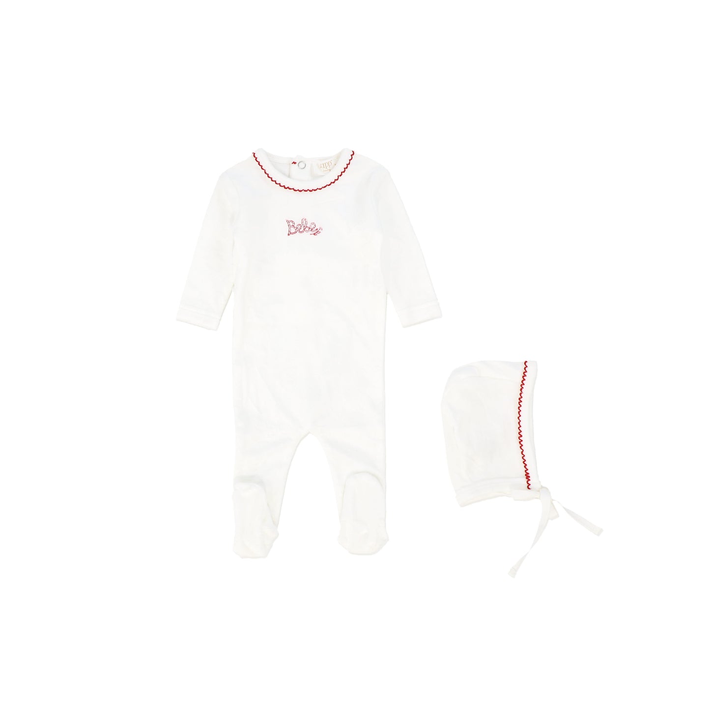 KIPP WHITE/RED BEBE FOOTIE + BONNET