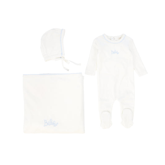 KIPP WHITE/BLUE BEBE FOOTIE SET