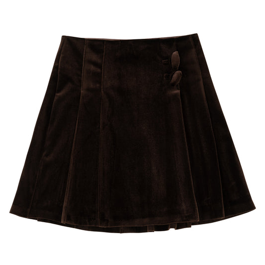 KIPP DARK BROWN VELVET BUTTON SKIRT
