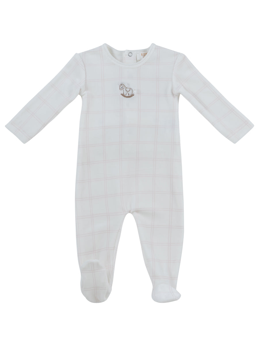 KIPP IVORY/PINK PLAID FOOTIE + BONNET