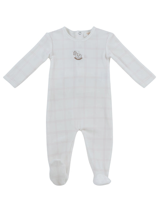 KIPP IVORY/PINK PLAID FOOTIE + BONNET