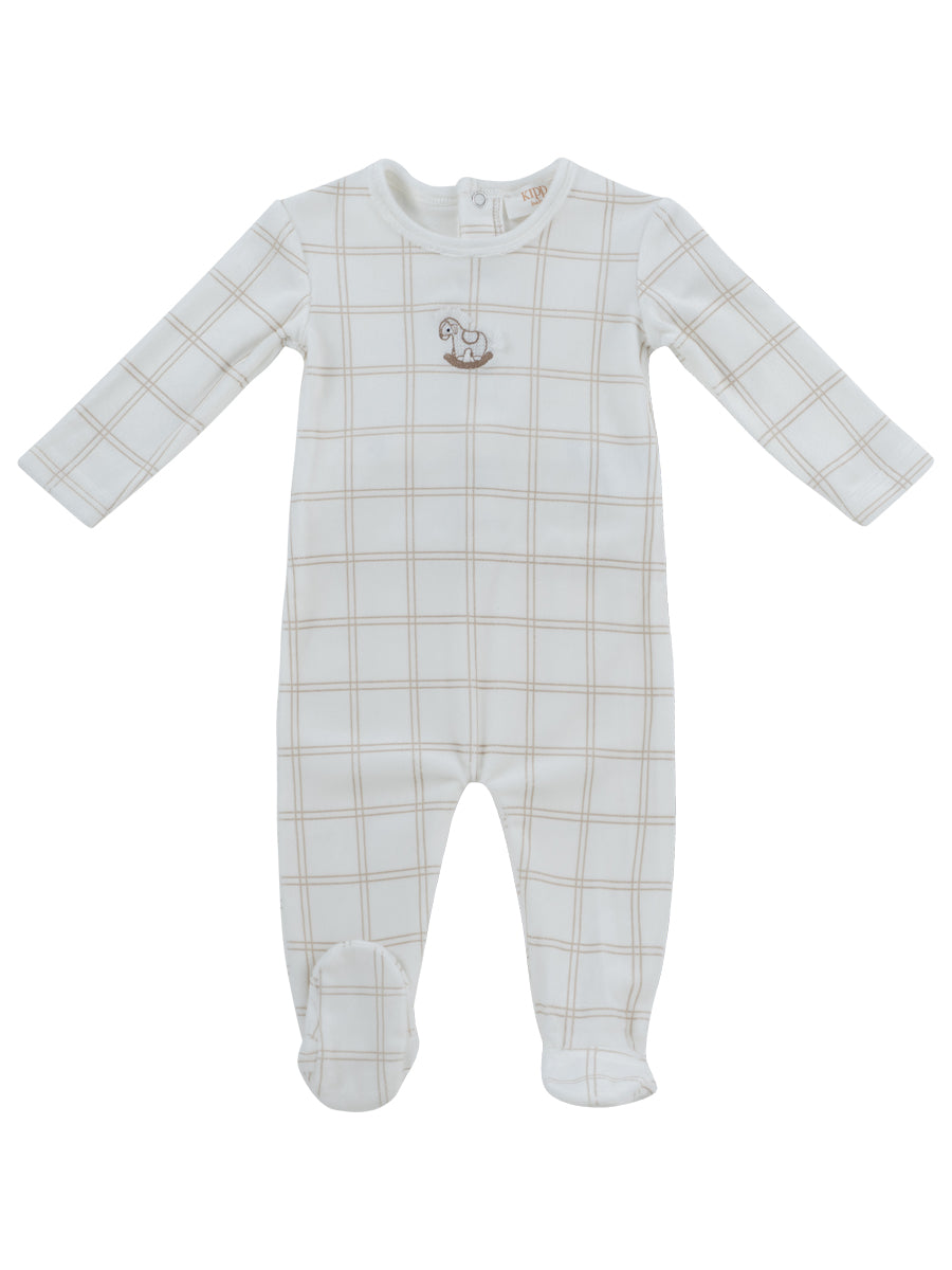 KIPP IVORY/BEIGE PLAID FOOTIE + BONNET