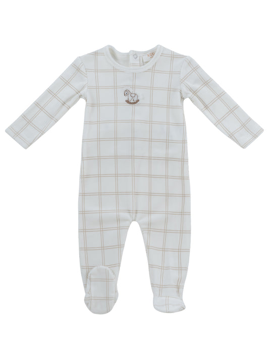 KIPP IVORY/BEIGE PLAID FOOTIE + BONNET