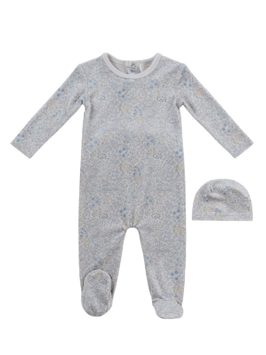 KIPP GREY/BLUE PETAL PRINT FOOTIE + BEANIE