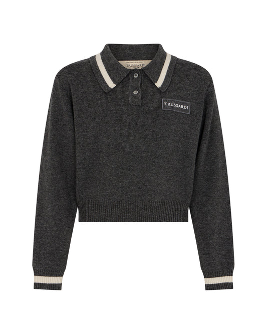 TRUSSARDI CHARCOAL KNIT COLLAR SWEATER
