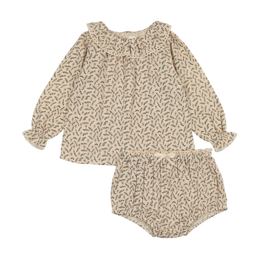 ANALOGIE BEIGE/BROWN FLORAL RUFFLE COLLAR SET