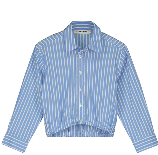 TANGERINE BLUE/WHITE STRIPED COLLARED BLOUSE
