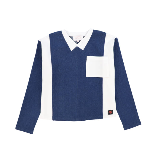 TEEN BOSS DENIM/WHITE POCKET TOP [FINAL SALE]