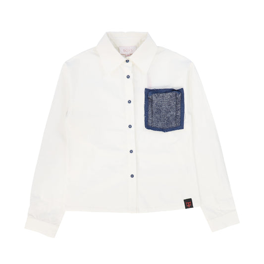 TEEN BOSS WHITE/DENIM POCKET SHIRT