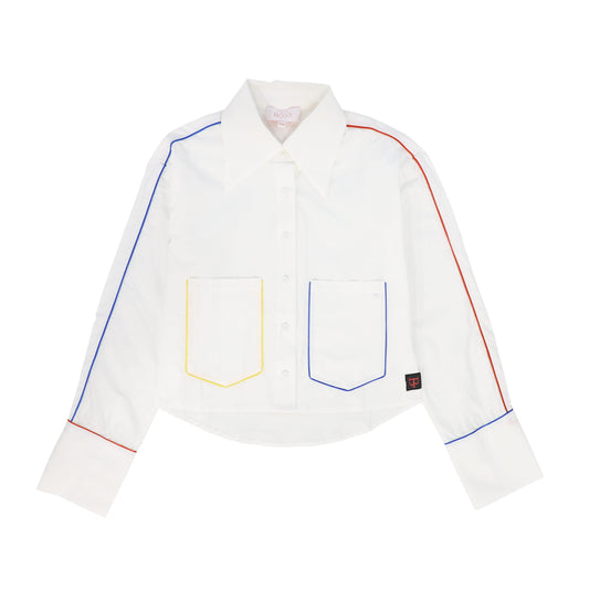 TEEN BOSS WHITE COLORED LINE DETAIL COLLAR SHIRT