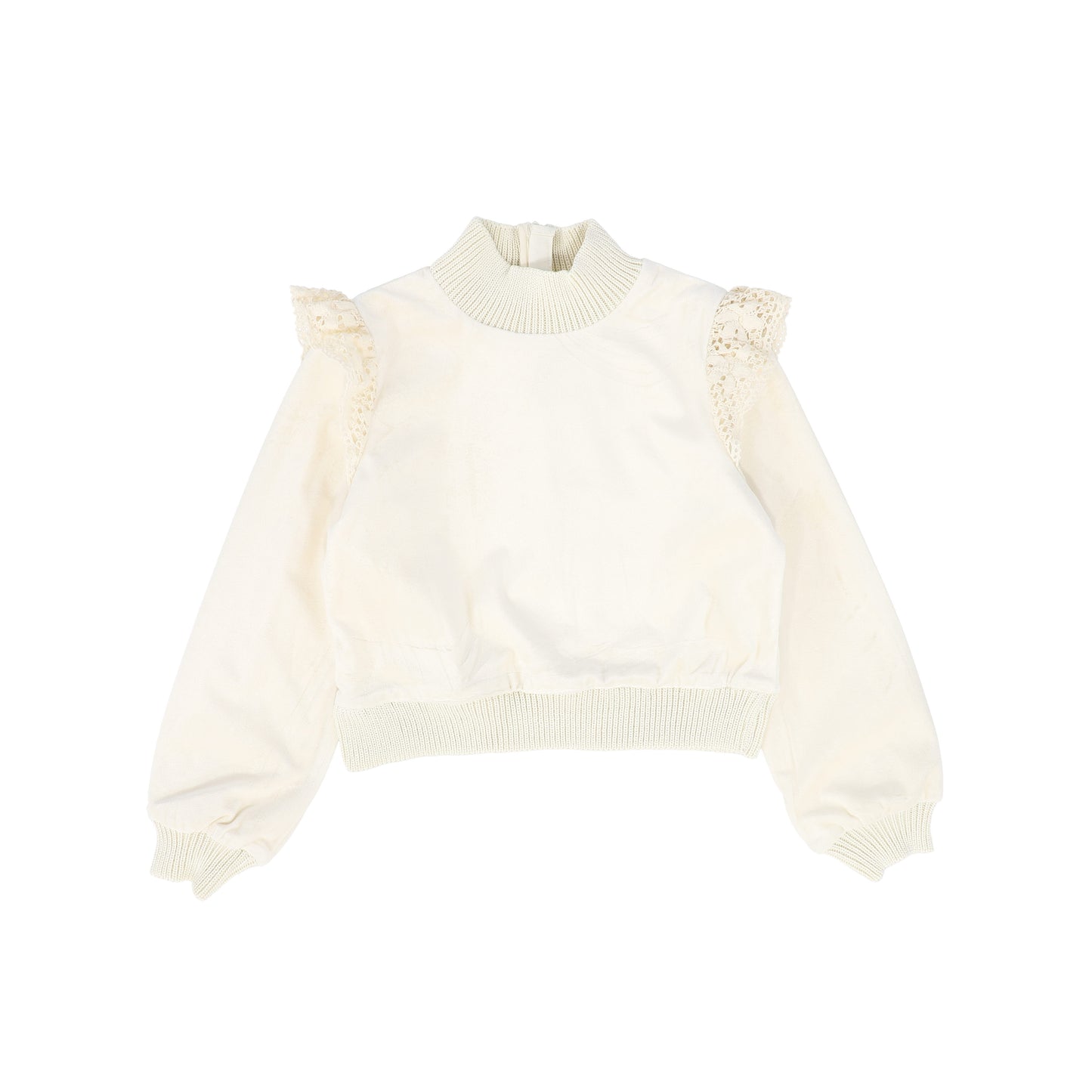 THE MIDDLE DAUGHTER CREAM VELVET LACE TRIM TOP [FINAL SALE]