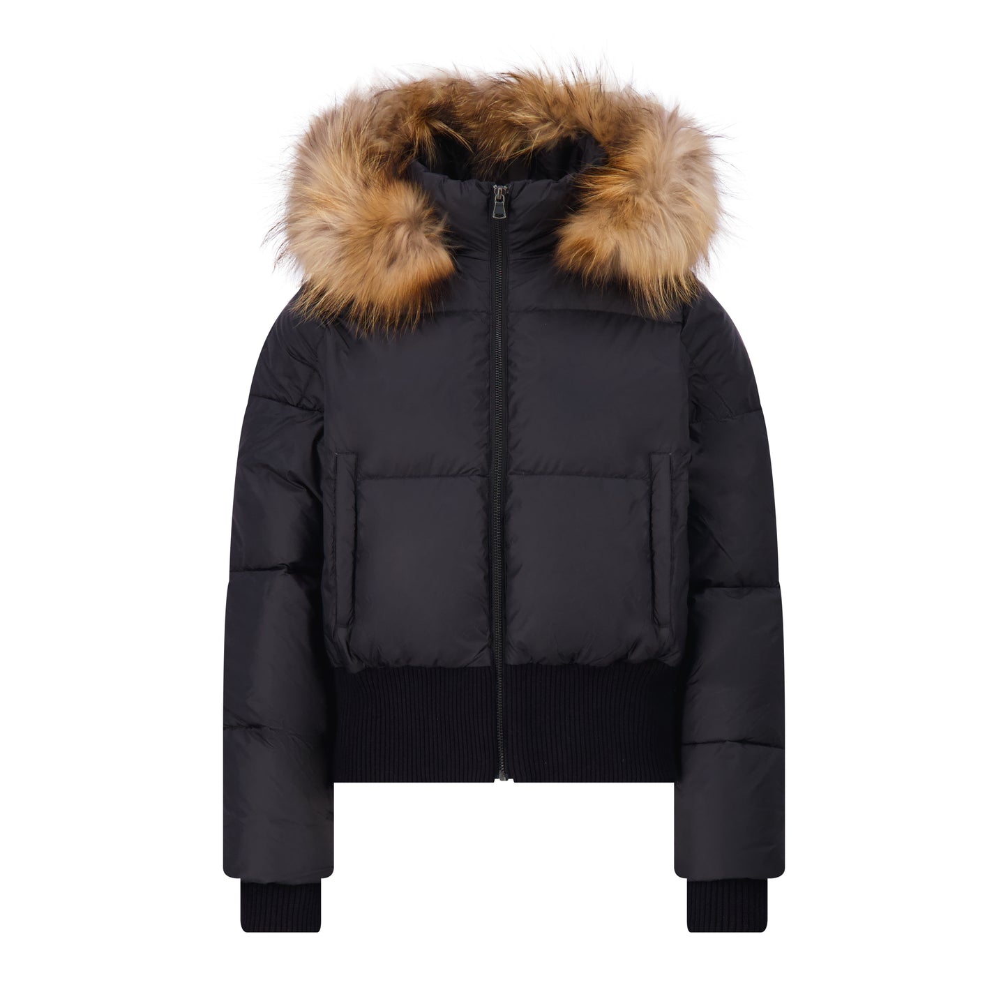 SCOTCH BONNET BLACK/NATURAL FUR TRIM BOMBER COAT