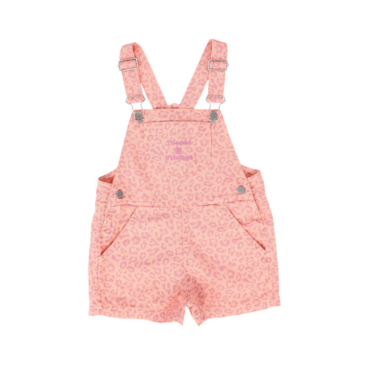 TOCOTO VINTAGE CORAL DENIM ANIMAL PRINT OVERALLS