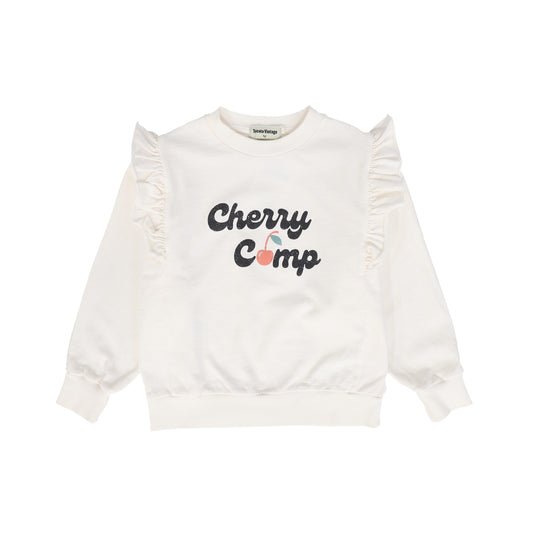 TOCOTO VINTAGE IVORY CHERRY RUFFLE SWEATSHIRT