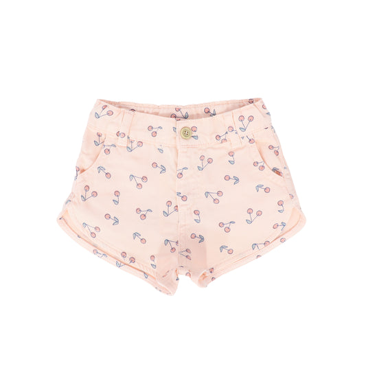 TOCOTO VINTAGE PINK CHERRY PRINT DENIM SHORTS