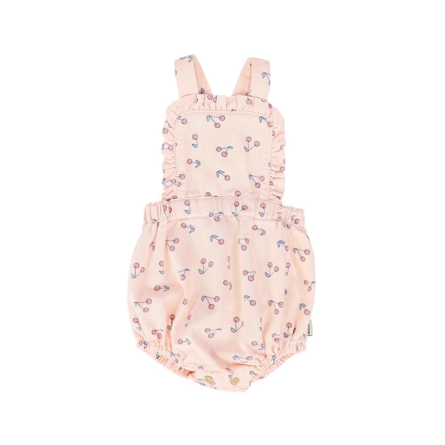 TOCOTO VINTAGE PINK CHERRY PRINT DENIM BUBBLE OVERALLS