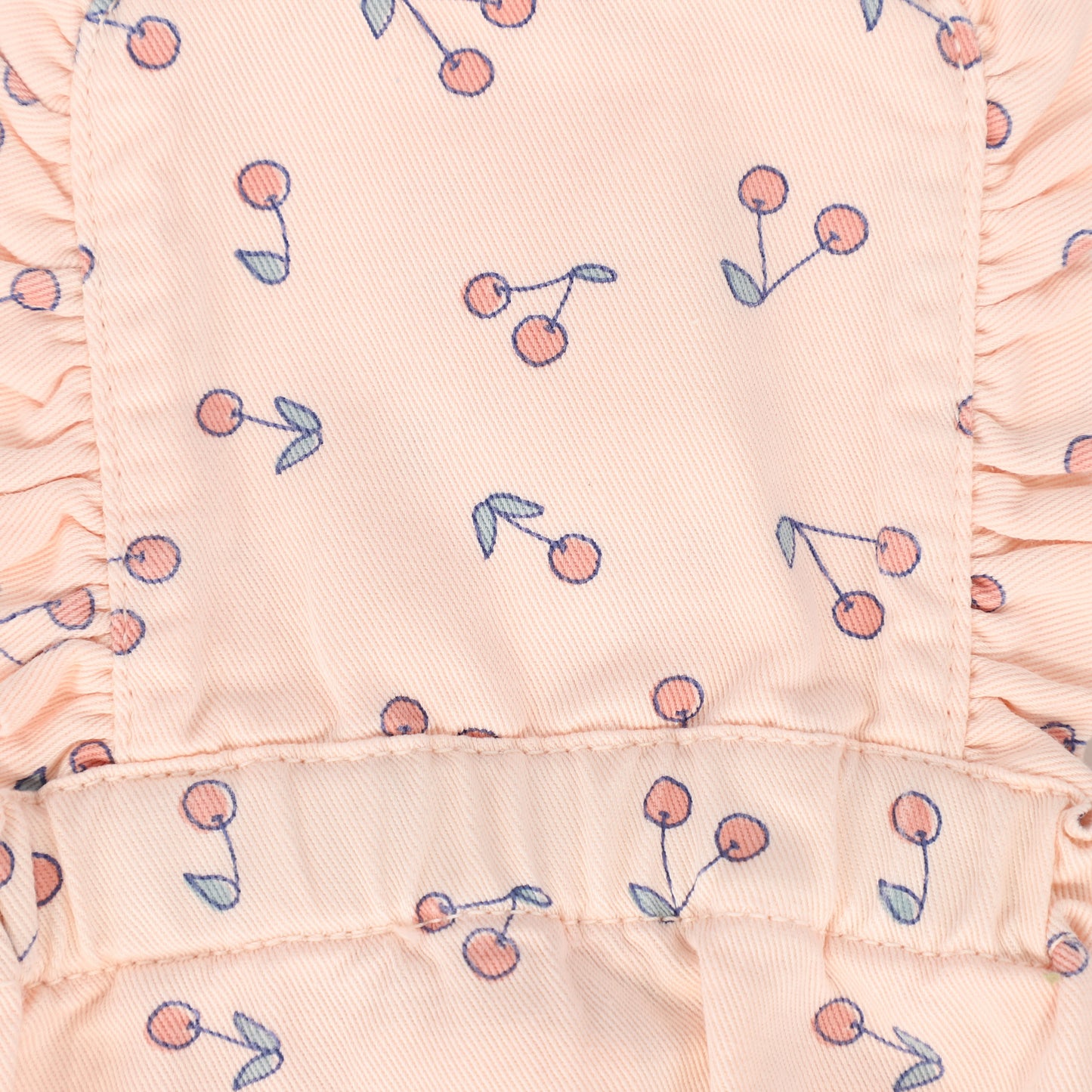 TOCOTO VINTAGE PINK CHERRY PRINT DENIM BUBBLE OVERALLS