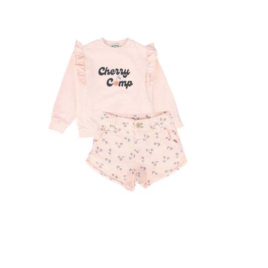 TOCOTO VINTAGE PINK CHERRY PRINT SWEATSHIRT SET