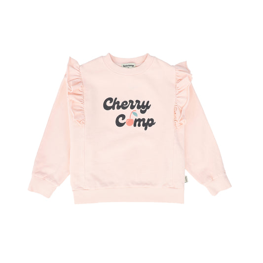 TOCOTO VINTAGE PINK CHERRY RUFFLE SWEATSHIRT