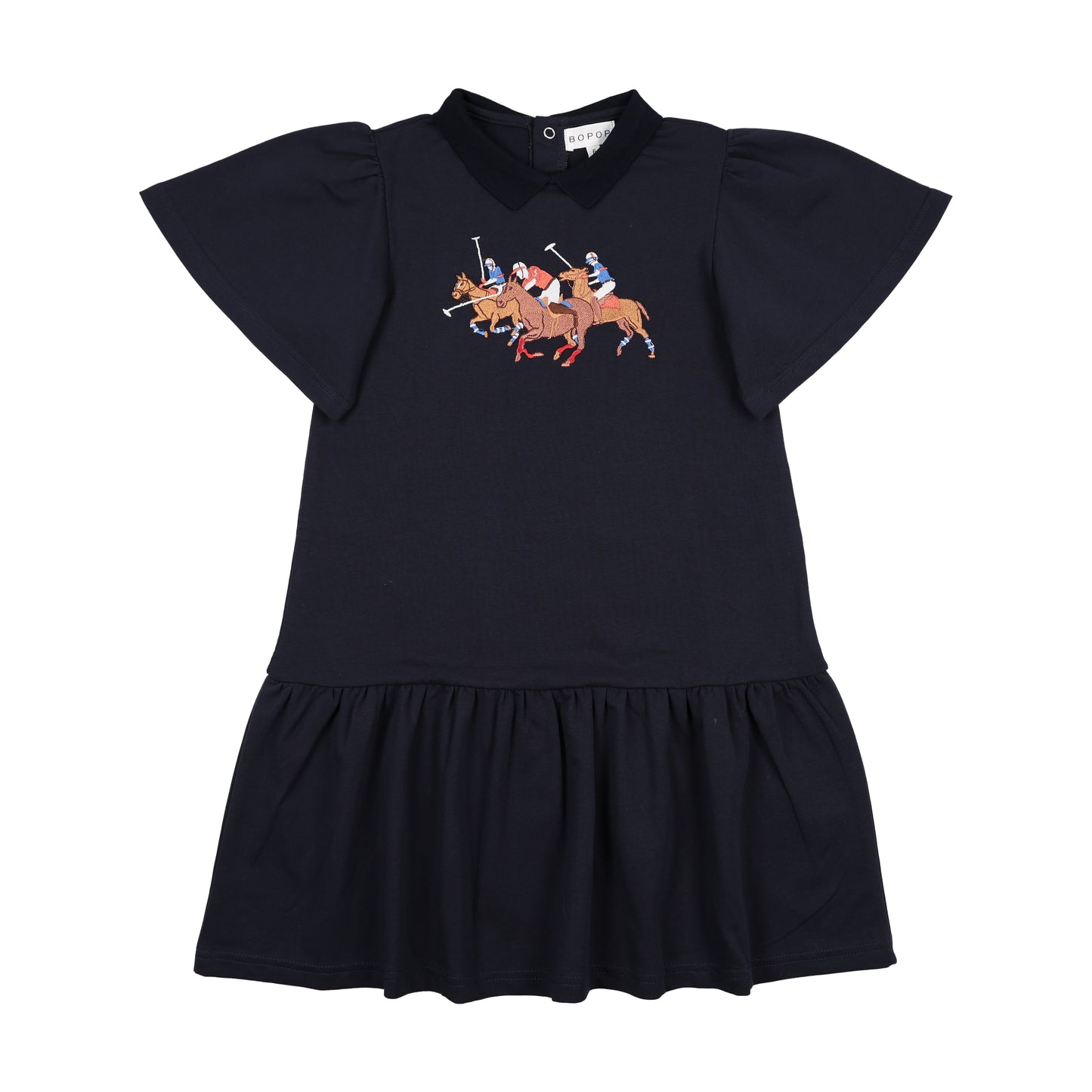 BOPOP NAVY HORSE EMBROIDERED DRESS