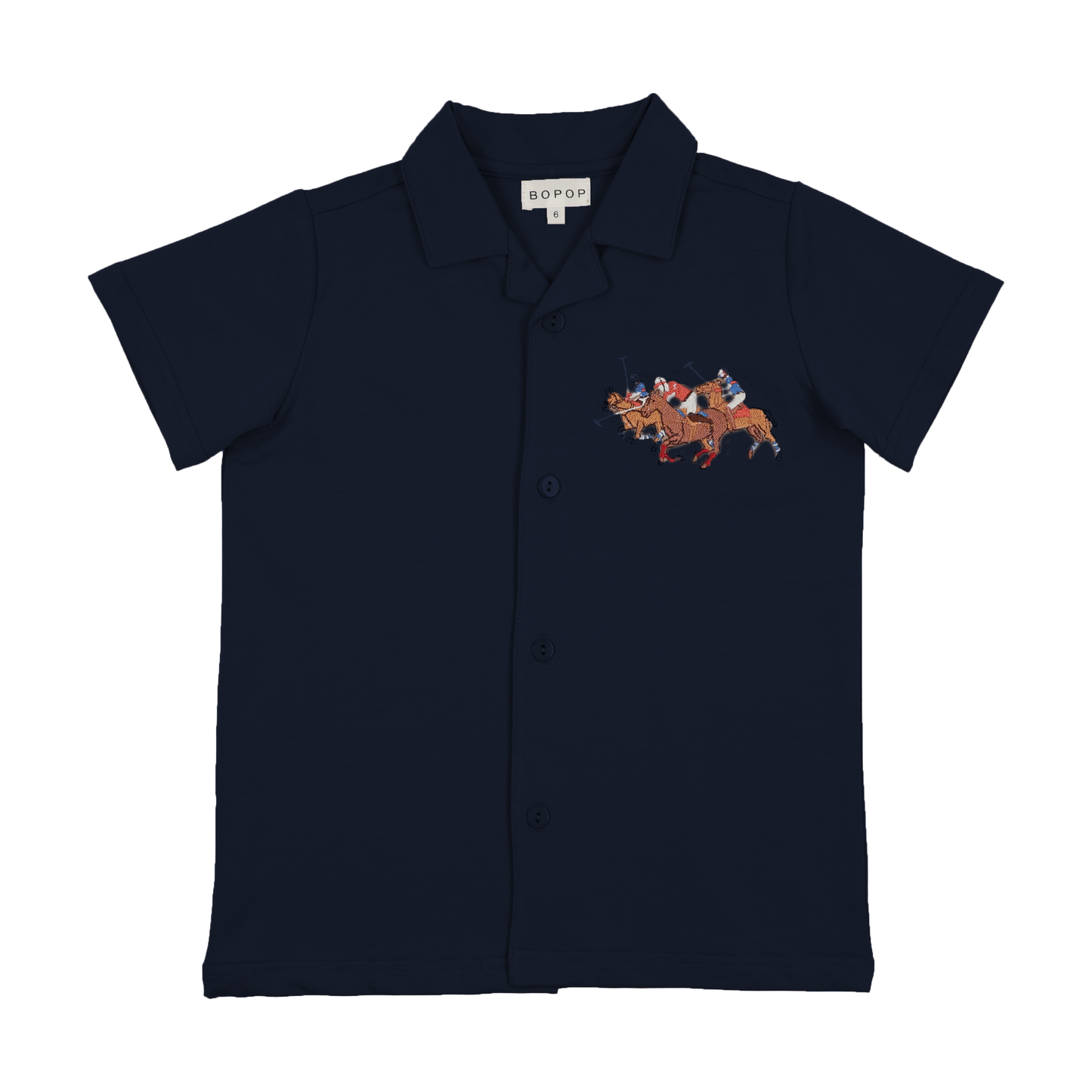 BOPOP NAVY HORSE EMBROIDERED BUTTON POLO
