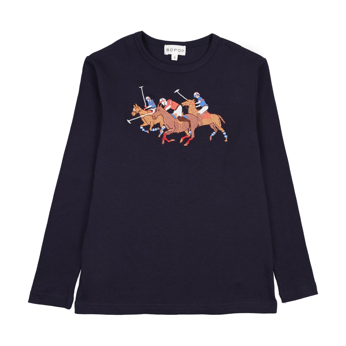 BOPOP NAVY HORSE EMBROIDERED TSHIRT