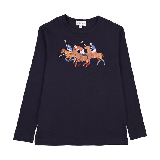 BOPOP NAVY HORSE EMBROIDERED TSHIRT