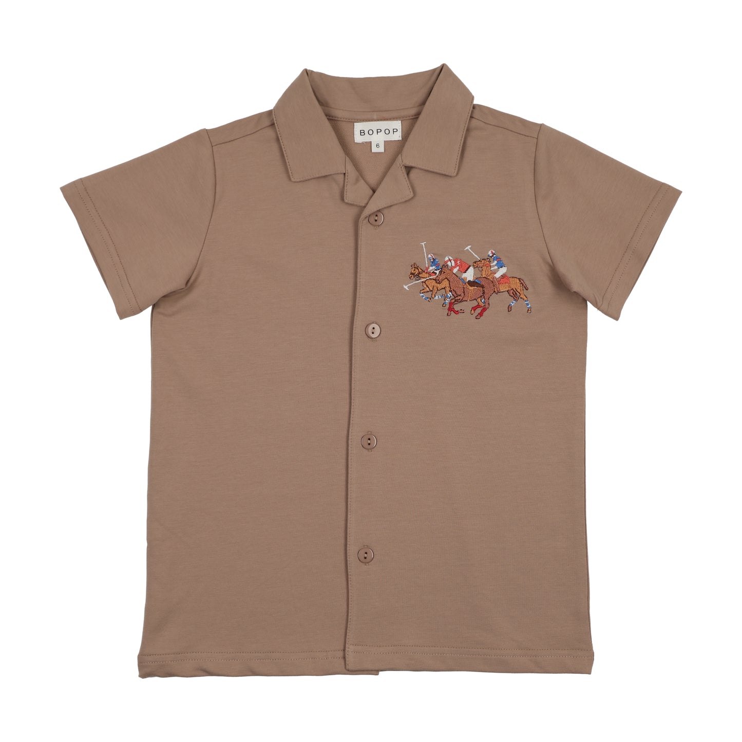 BOPOP TAN HORSE EMBROIDERED BUTTON POLO