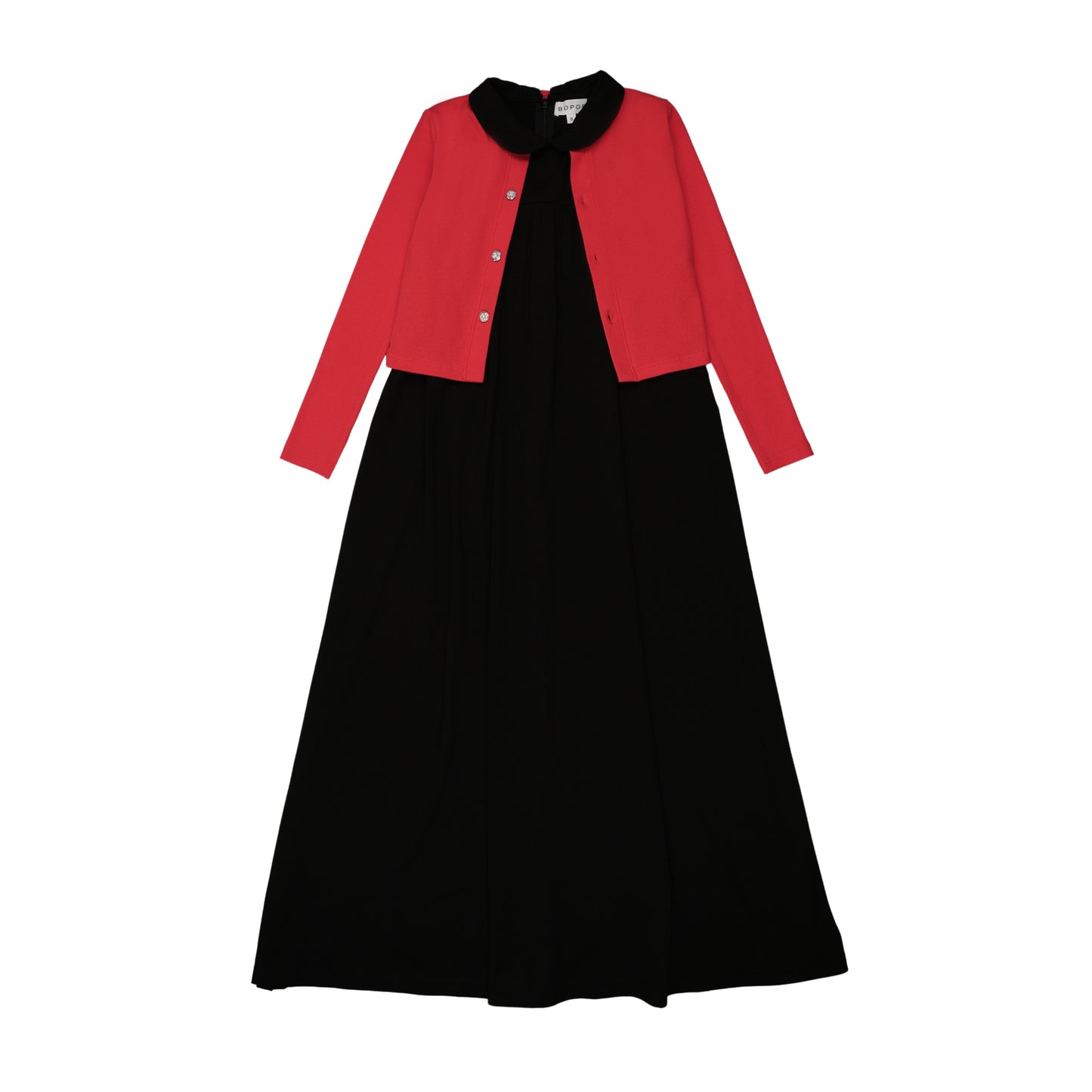 BOPOP BLACK/RED CARDIGAN MAXI DRESS SET