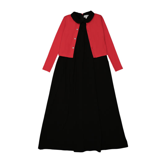 BOPOP BLACK/RED CARDIGAN MAXI DRESS SET