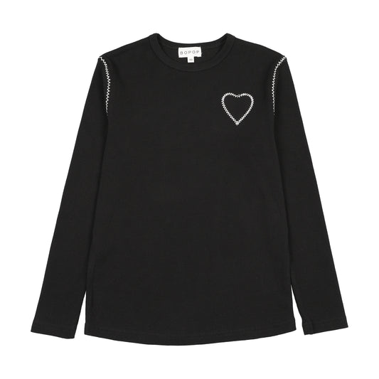 BOPOP BLACK HEART EMBROIDERED TSHIRT [FINAL SALE]