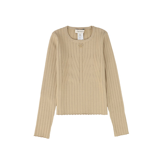 TWINSET CAMEL RIBBED DESIGN SWEATER