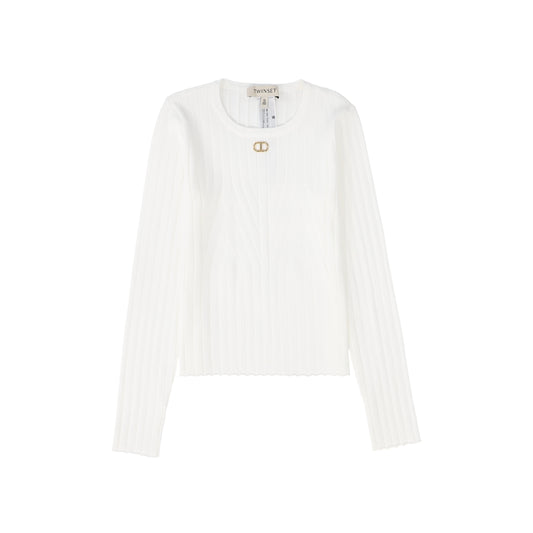 TWINSET WHITE RIBBED DESIGN SWEATER