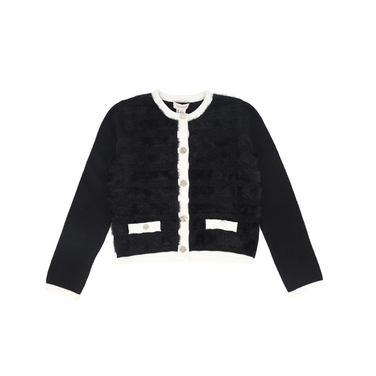 TWINSET SNOW WHITE/BLACK TRIM TEXTURED KNIT CARDIGAN