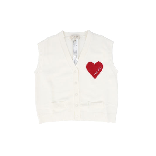 TWINSET SNOW WHITE HEART DETAIL KNIT SWEATER VEST