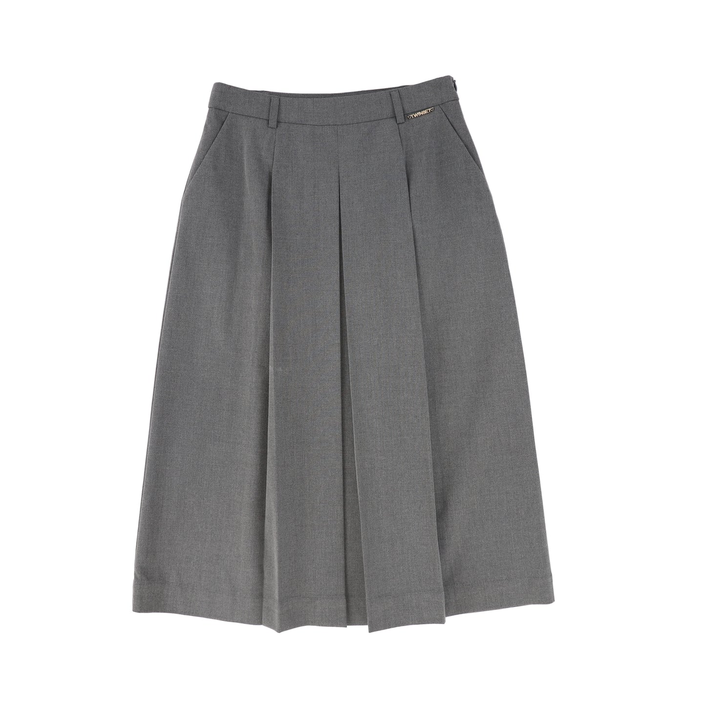 TWINSET HEATHER GREY TWILL PLEATED SKIRT