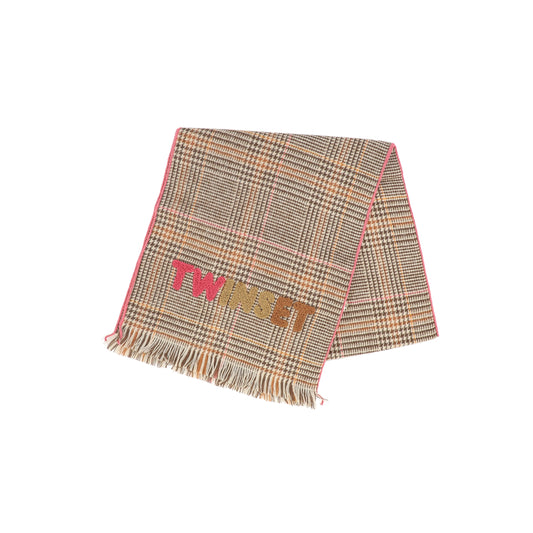 TWINSET BROWN/PINK HOUNDSTOOTH SCARF