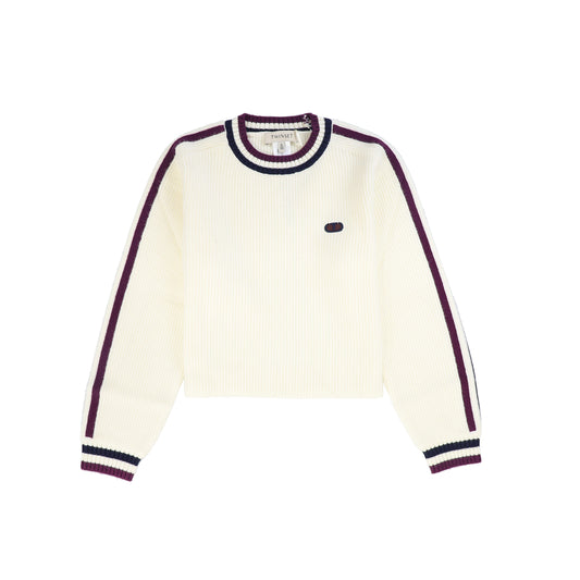 TWINSET CREAM RIBBED KNIT TRIM SWEATER