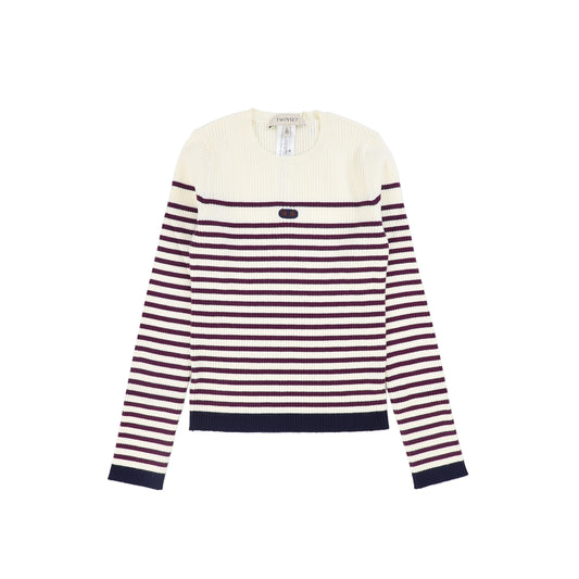 TWINSET CREAM/PURPLE STRIPED RIBBED SWEATER